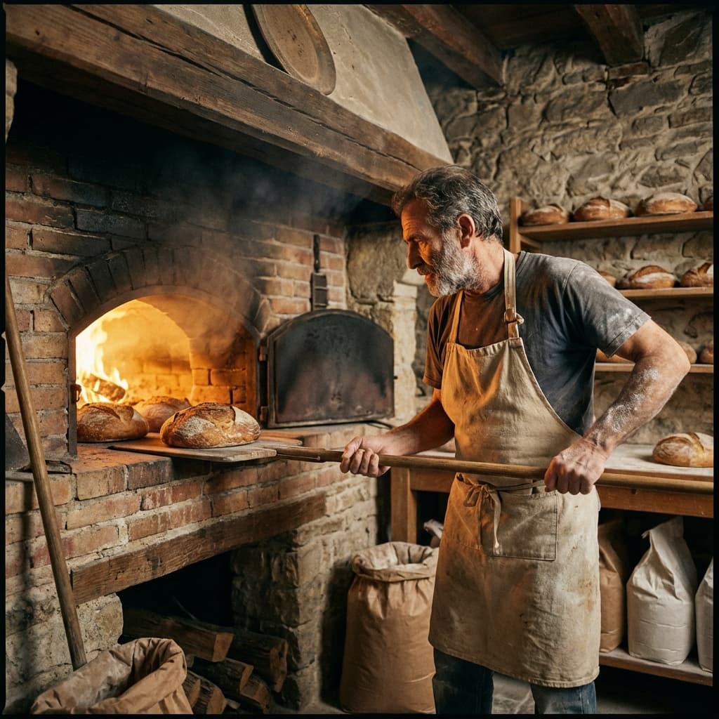 Our artisan baker at the wood-fired oven